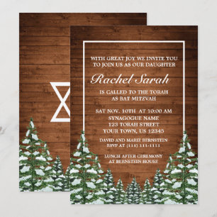 Snowy Wood & Forest Rural Pine Bar Bat Mitzvah Invitation