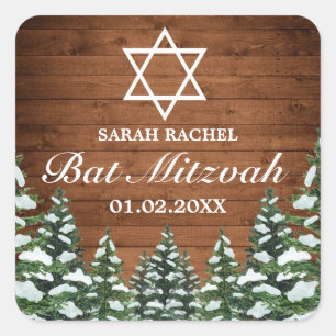 Snowy Wood & Forest Rural Pine Bar Bat Mitzvah Square Sticker