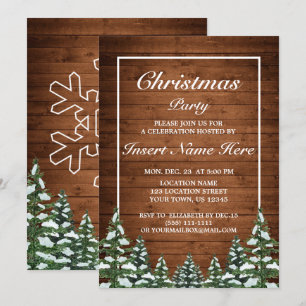 Snowy Wood & Forest Rural Pine Christmas Party Invitation