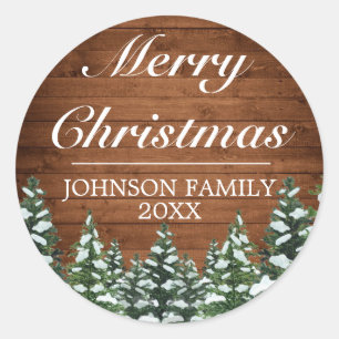 Snowy Wood & Forest Rural Pine Merry Christmas Classic Round Sticker