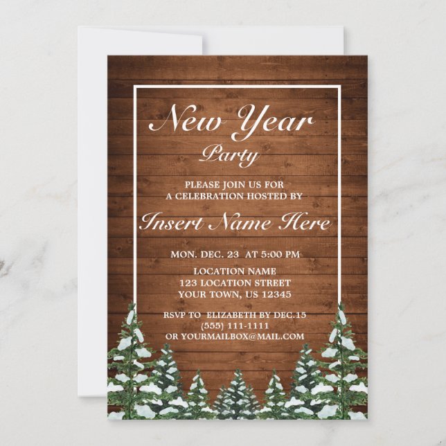 Snowy Wood & Forest Rural Pine New Year Party Invitation (Front)