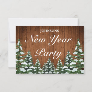 Snowy Wood & Forest Rural Pine New Year Party RSVP Card