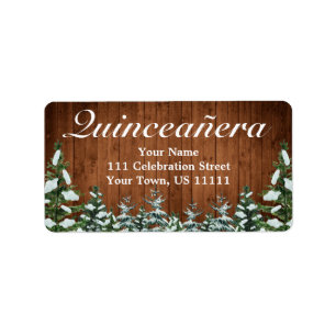 Snowy Wood & Forest Rural Pine Quinceañera Address Label