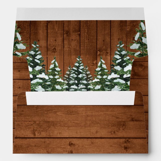 Snowy Wood & Forest Rural Pine Snowflake Holiday Envelope (Back (Bottom))