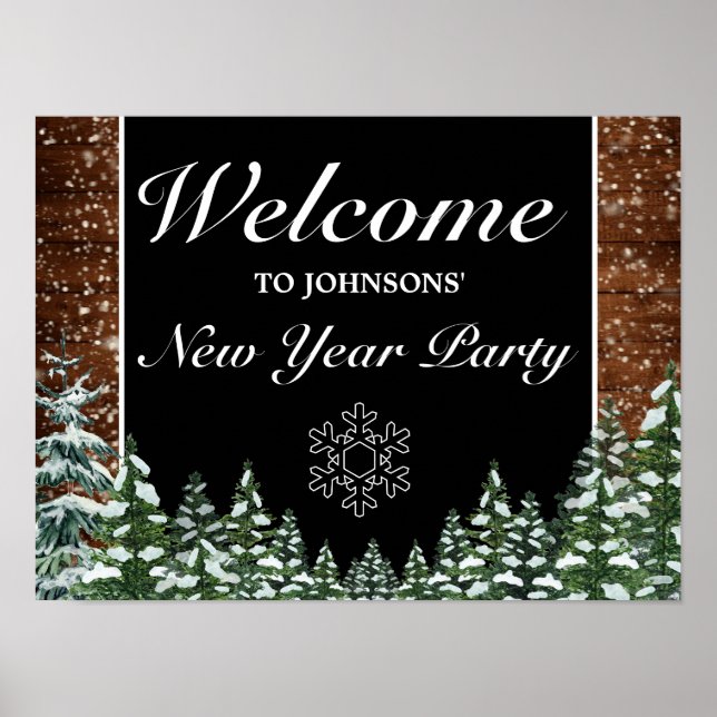 Snowy Wood Forest Snow Flake New Year Welcome Sign (Front)