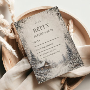 Snowy Woodland Artwork Rustic RSVP Card