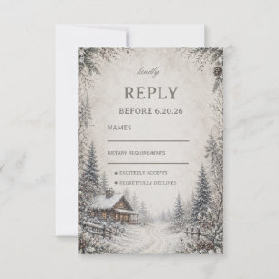 Snowy Woodland Artwork Rustic RSVP Card