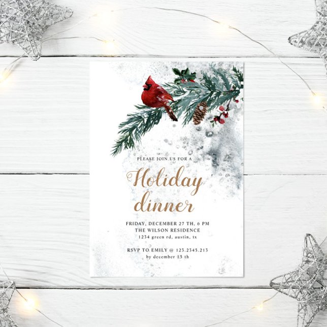 Snowy Woodland Elegant Holiday Dinner Invitation (Creator Uploaded)