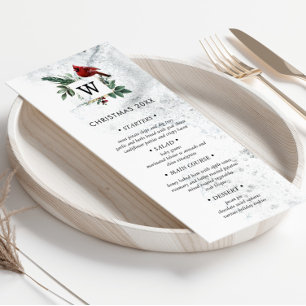Snowy Woodland Elegant Holiday Dinner Menu Card