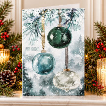 Snowy Woodland Forest Hanging Glass Ornaments