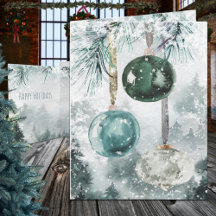 Snowy Woodland Forest Hanging Glass Ornaments