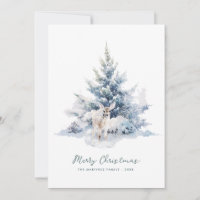 Snowy Woodland Pine Deer Merry Christmas Flat