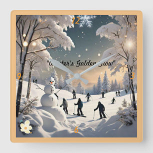 "Snowy Woodland Walk" Square Wall Clock
