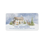 Snowy Woodland Winter Home  Label<br><div class="desc">These Christmas return address labels features a cosy winter home surrounded by deer (and a snowman) in the winter snow. 
You can personalise with you name and address.</div>