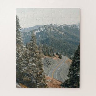 Snowy Woods Along Highway Jigsaw Puzzle