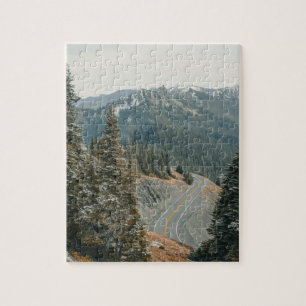 Snowy Woods Along Highway Jigsaw Puzzle