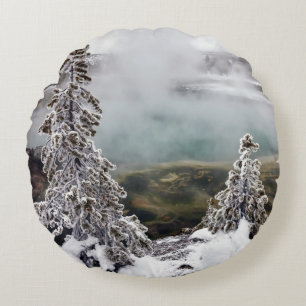 Snowy Yellowstone Round Cushion
