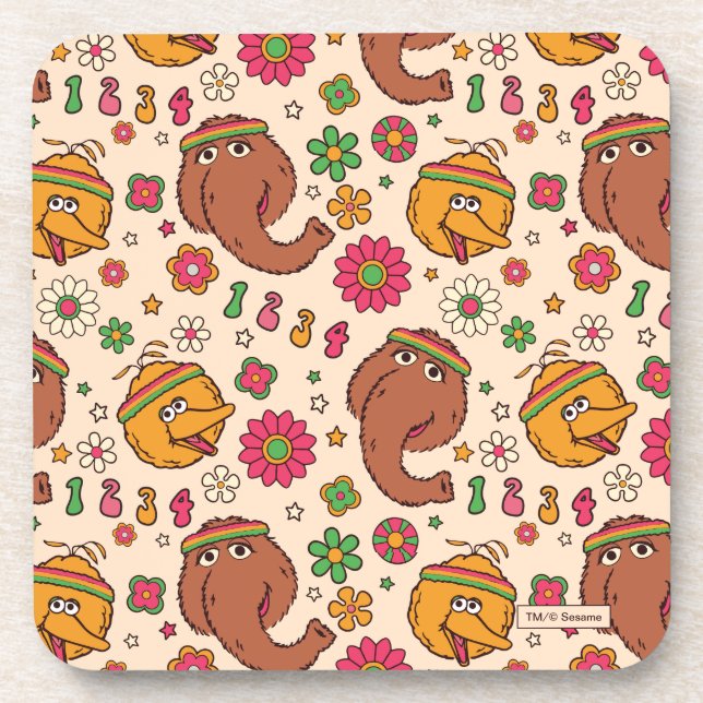 Snuffleupagus and Big Bird Groovy Flower Pattern Coaster (Front)
