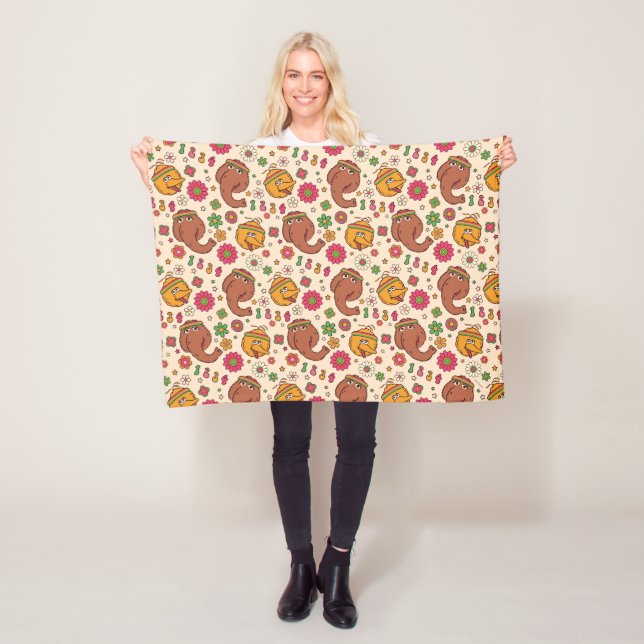 Snuffleupagus and Big Bird Groovy Flower Pattern Fleece Blanket (In Situ)