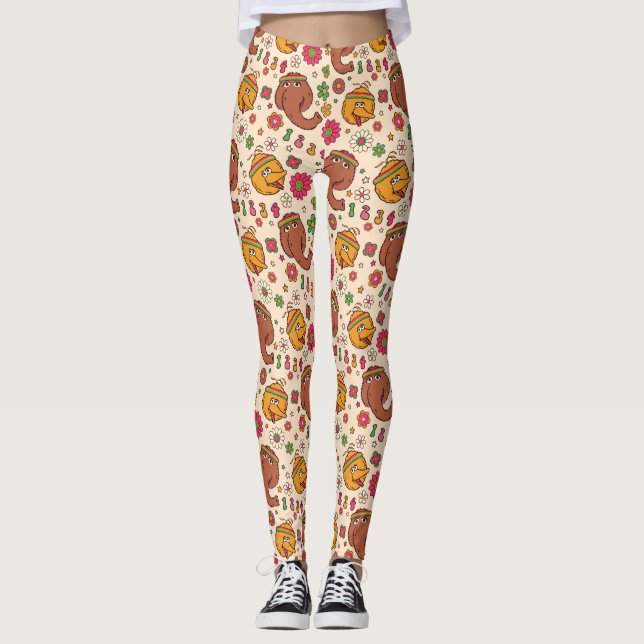 Snuffleupagus and Big Bird Groovy Flower Pattern Leggings (Front)