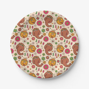 Snuffleupagus and Big Bird Groovy Flower Pattern Paper Plate