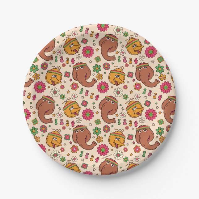 Snuffleupagus and Big Bird Groovy Flower Pattern Paper Plate (Front)