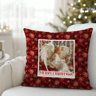 Snug Angel Red Gold Christmas Pillow Gift