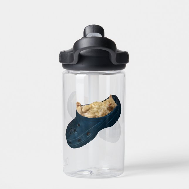 "Snug as a Bug: The Kitten's Croc Nap" Water Bottle (Back)