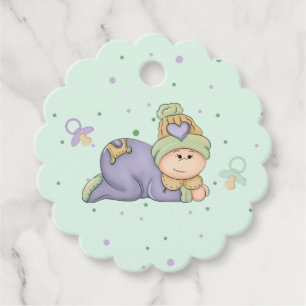 Snuggle Baby Boy - Green & Purple Baby Shower Favour Tags