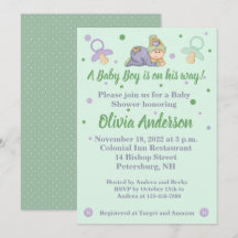 Snuggle Baby Boy - Green & Purple Baby Shower