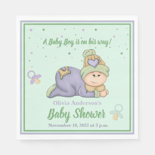Snuggle Baby Boy - Green & Purple Baby Shower Napkin