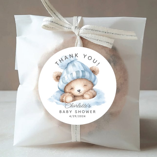 Snuggle Bear Baby Shower Thank You Classic Round Sticker (Creator Uploaded)