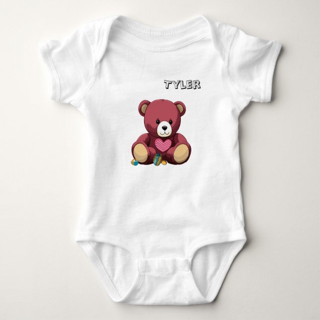 Snuggle Bear with Heart and Rattles  Baby Bodysuit (Front)