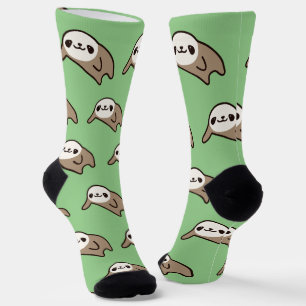 Snuggle Kawaii Brown Sloths: Cosy Green Socks