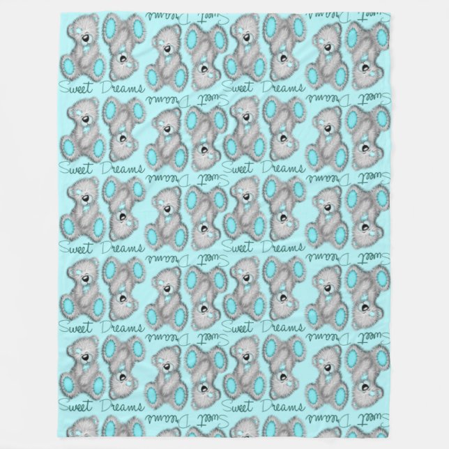 Snuggle Sweet Dreams Teddy-cyan Fleece Blanket (Front)