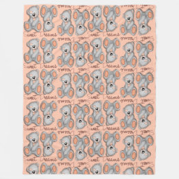 Snuggle Sweet Dreams Teddy-peach-yellow Fleece Blanket