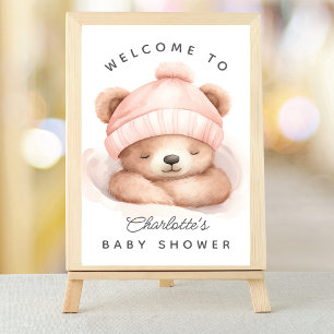 Snuggle Up Bear Baby Shower Welcome Sign