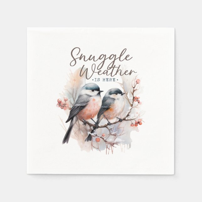 Snuggle Weather Is Here, Birds on Branch Christmas Napkin (Front)