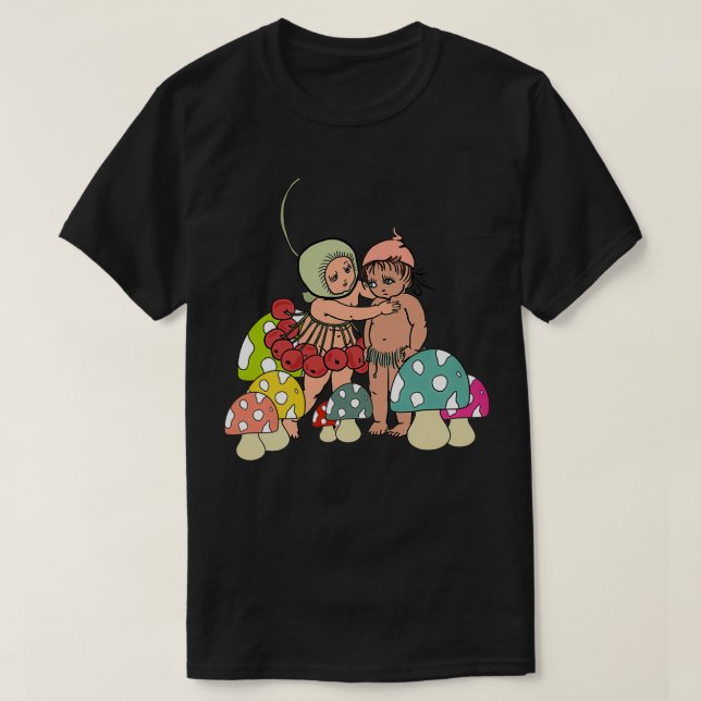Snugglepot and Cuddlepie and Mushrooms T-Shirt (Design Front)