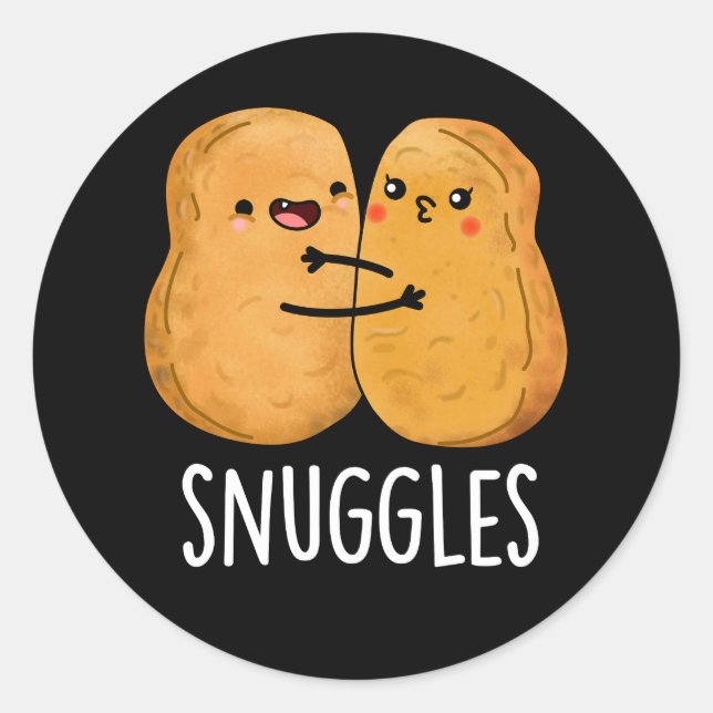 Snuggles Funny Nugget Couple Pun Dark BG Classic Round Sticker (Front)