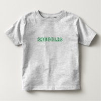 "Snuggles" green letters