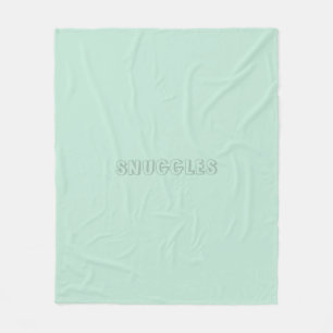 "Snuggles" seafoam mint green cute Fleece Blanket