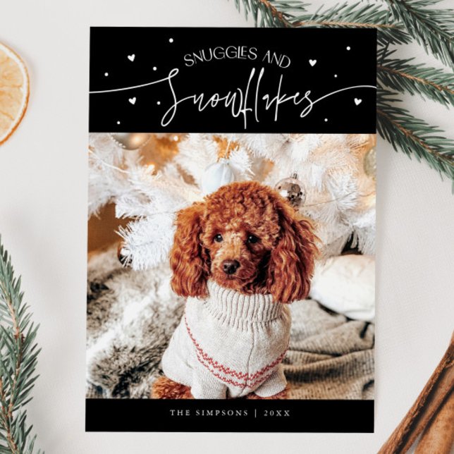 Snuggles & Snowflakes Dog Photo Black Christmas  Holiday Card (Creator Uploaded)