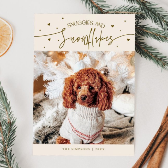 Snuggles & Snowflakes Dog Photo Cream Christmas  Holiday Card (Creator Uploaded)