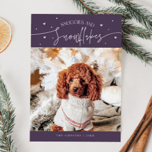 Snuggles & Snowflakes Dog Photo Purple Christmas Holiday Card
