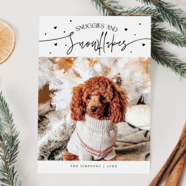 Snuggles & Snowflakes Dog Photo White Christmas  Holiday Card (Creator Uploaded)