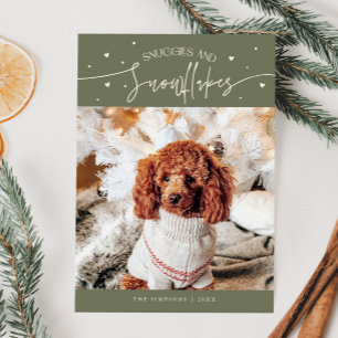 Snuggles & Snowflakes Dog Sage Green Christmas  Holiday Card