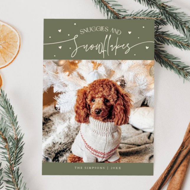 Snuggles & Snowflakes Dog Sage Green Christmas  Holiday Card (Creator Uploaded)