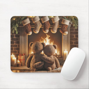 Snuggling Christmas Teddy Bears Mouse Pad