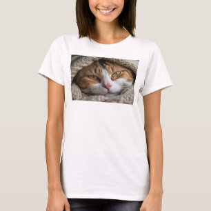 Snuggly Calico Cat and Blanket T-Shirt
